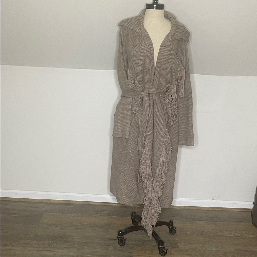 New York & Company, NY&C, taupe cardigan fringe sweater boho cardigan, duster XL - Picture 3 of 11